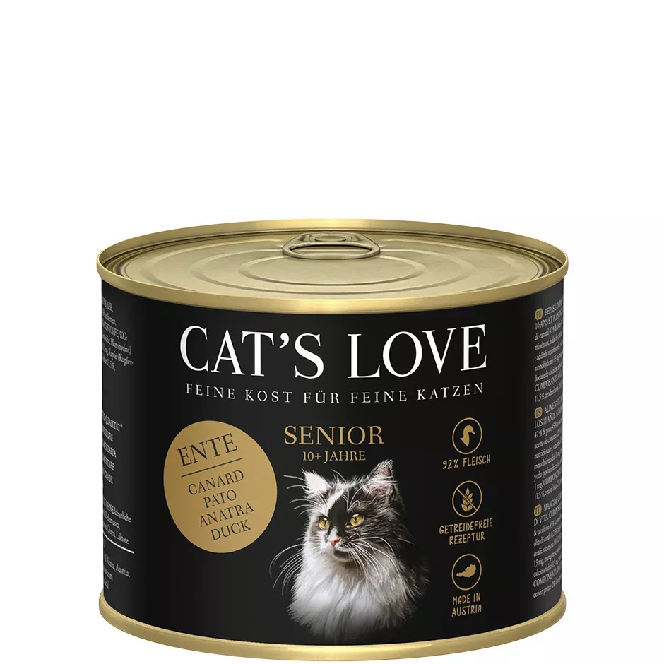 Cat's Love Cibo Umido per Gatti Anziani - Anatra e Tacchino con Olio di Cardo e Levistico - 200 g