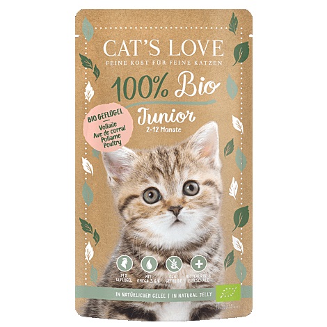 Cat's Love Junior Bio Pollo - Cibo Umido per Gatti 100 g con 71% di Carne di Pollame Biologico