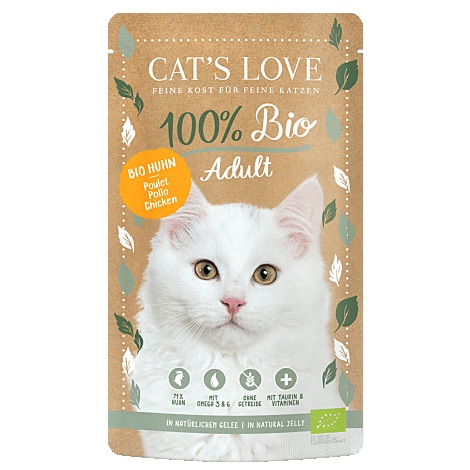Cat's Love Bio Pollo Cibo Umido per Gatti Adulto 100 g - Senza Glutine e Conservanti