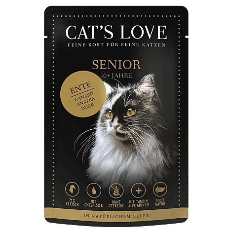 Cat's Love Senior Anatra - Cibo Secco Completo per Gatti Anziani 2 kg con 86% Proteine Animali