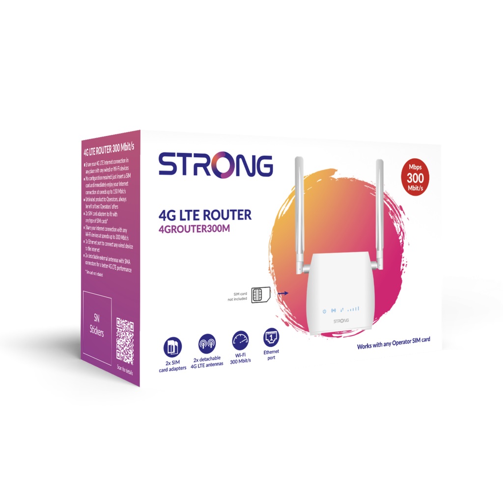 STRONG Router Wifi 4G LTE 300M - Fino a 150 Mbps Wi-Fi, 300 Mbps 4G, 1 Porta RJ45, Antenne Rimovibili, Facile da Installare, Bianco