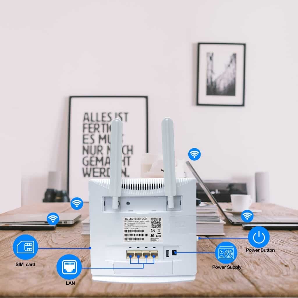 Strong 4GROUTER300V2 Router di rete cellulare 4G LTE fino a 150 Mbps, Wireless N300 Mbps, con Slot per SIM e 4 Porte LAN, Bianco