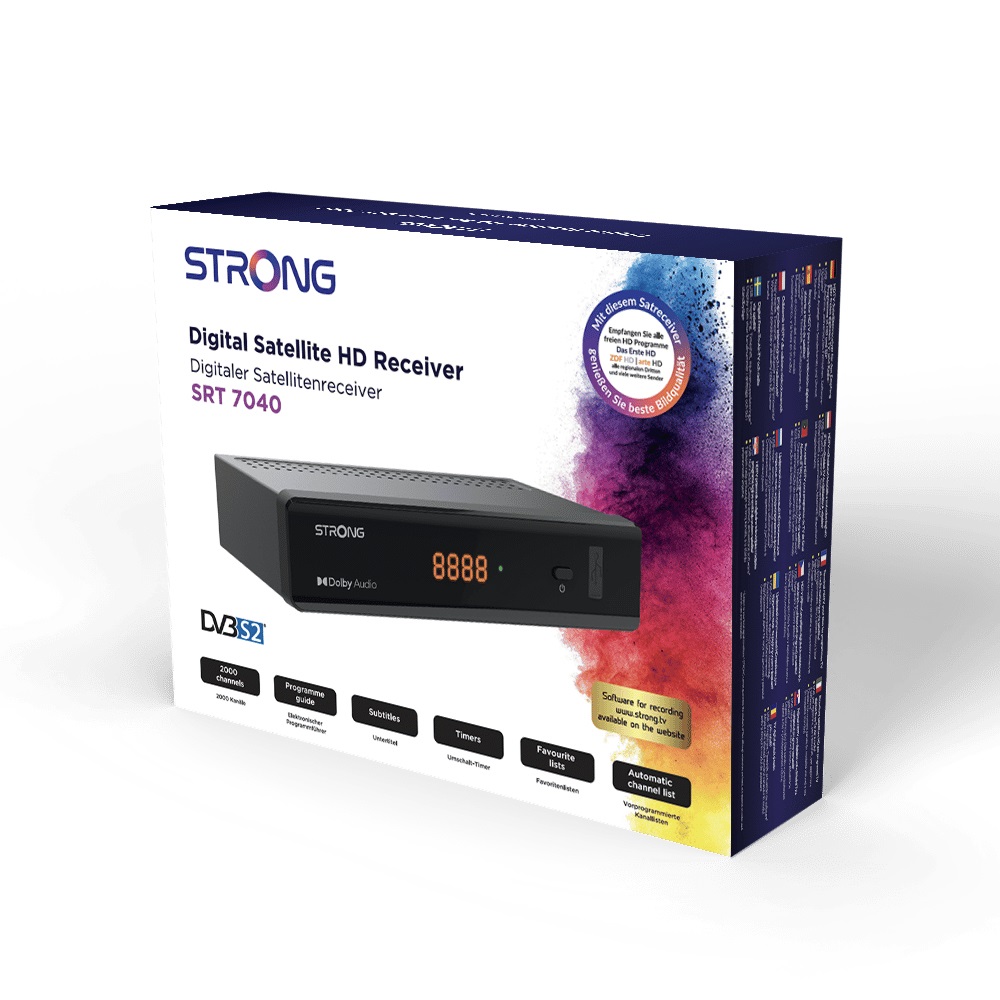 Strong SRT 7040 Decoder Satellitare S2 DVB-S2 FTA con USB Multimedia, Ethernet, HEVC.265 e Dolby Digital Plus