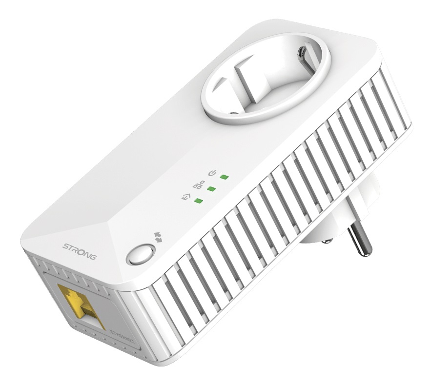 STRONG Powerline 600 Duo - Kit di 2 Adattatori 600 Mbps con Presa Passante Schuko, Portata fino a 300m, Installazione Facile, Colore Bianco
