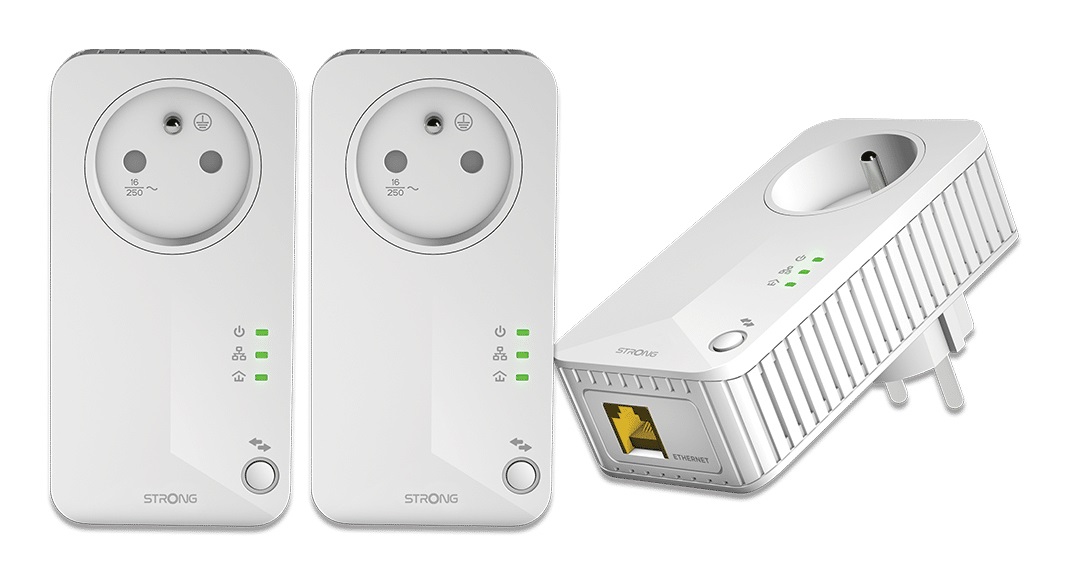 Strong Powerline 600 Kit CPL - 600 Mbps - Confezione Tripla con 1 Porta Ethernet e Presa Filtrata