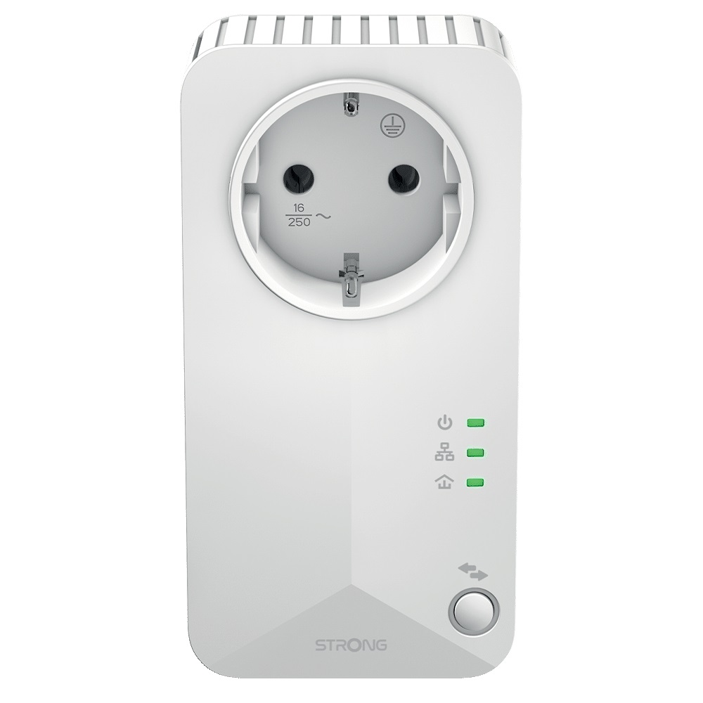 Strong Powerline Wi-Fi 600 V2 - Kit con Adattatore Powerline 600 e Wi-Fi fino a 300 Mbit/s - Ethernet e Wi-Fi - Presa Passante Schuko - Bianco