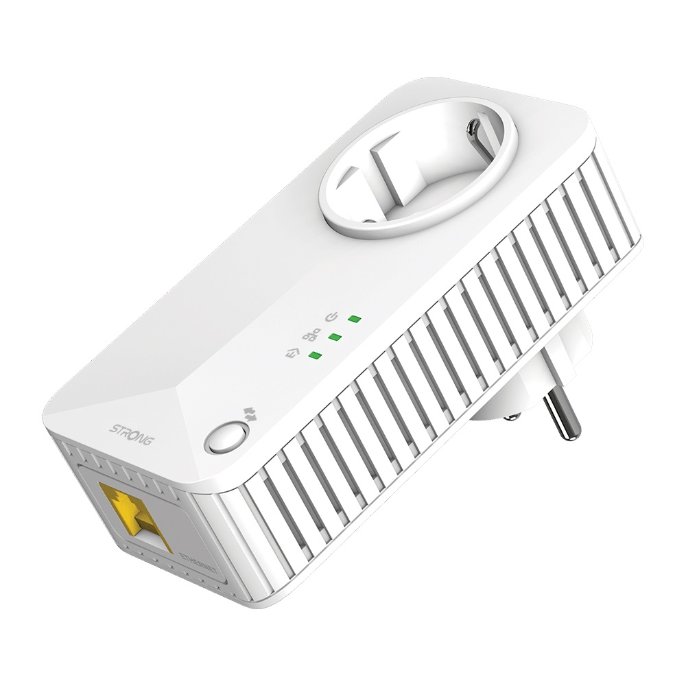 Strong Powerline Wi-Fi 600 V2 - Kit con Adattatore Powerline 600 e Wi-Fi fino a 300 Mbit/s - Ethernet e Wi-Fi - Presa Passante Schuko - Bianco