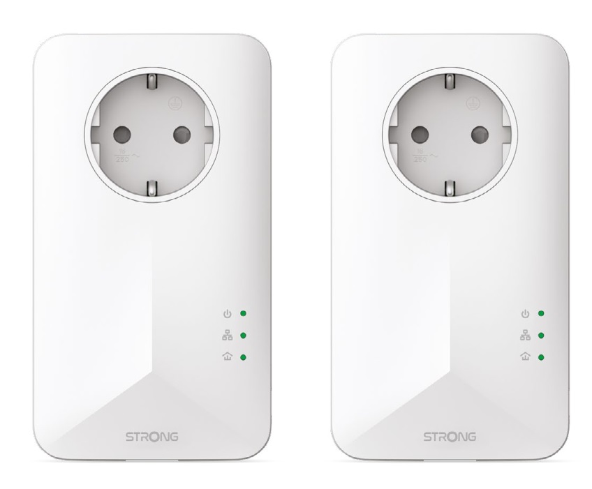 STRONG Powerline 1000 Duo EU - Kit con 2 Adattatori 1000 Mbps, Presa Passante Schuko, Portata 300m, Installazione Facile, Bianco