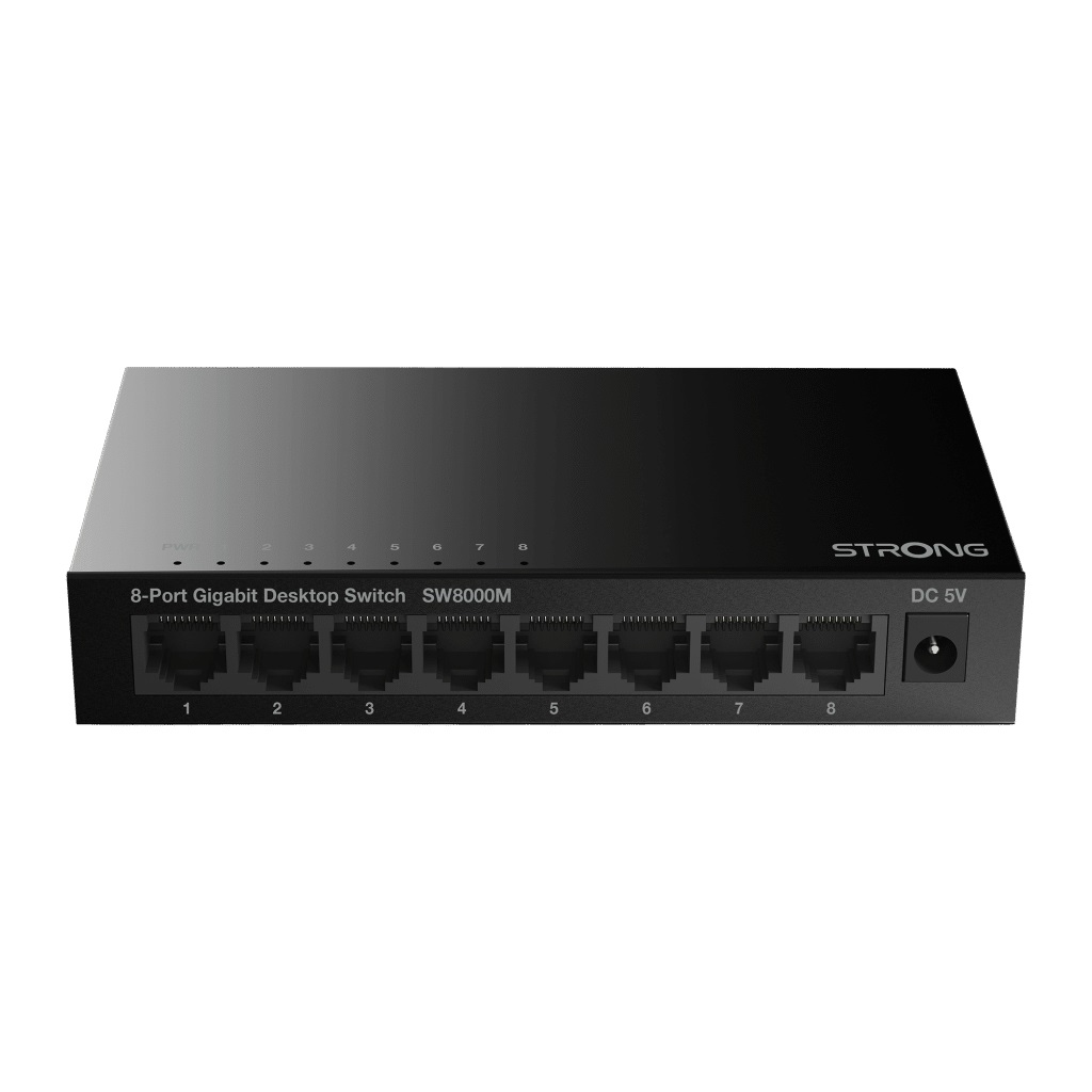 Strong SW8000M Switch di Rete Gigabit Ethernet 8 Porte (10/100/1000) Montabile a Parete, Capacità di Commutazione 16 Gbit/s, Nero