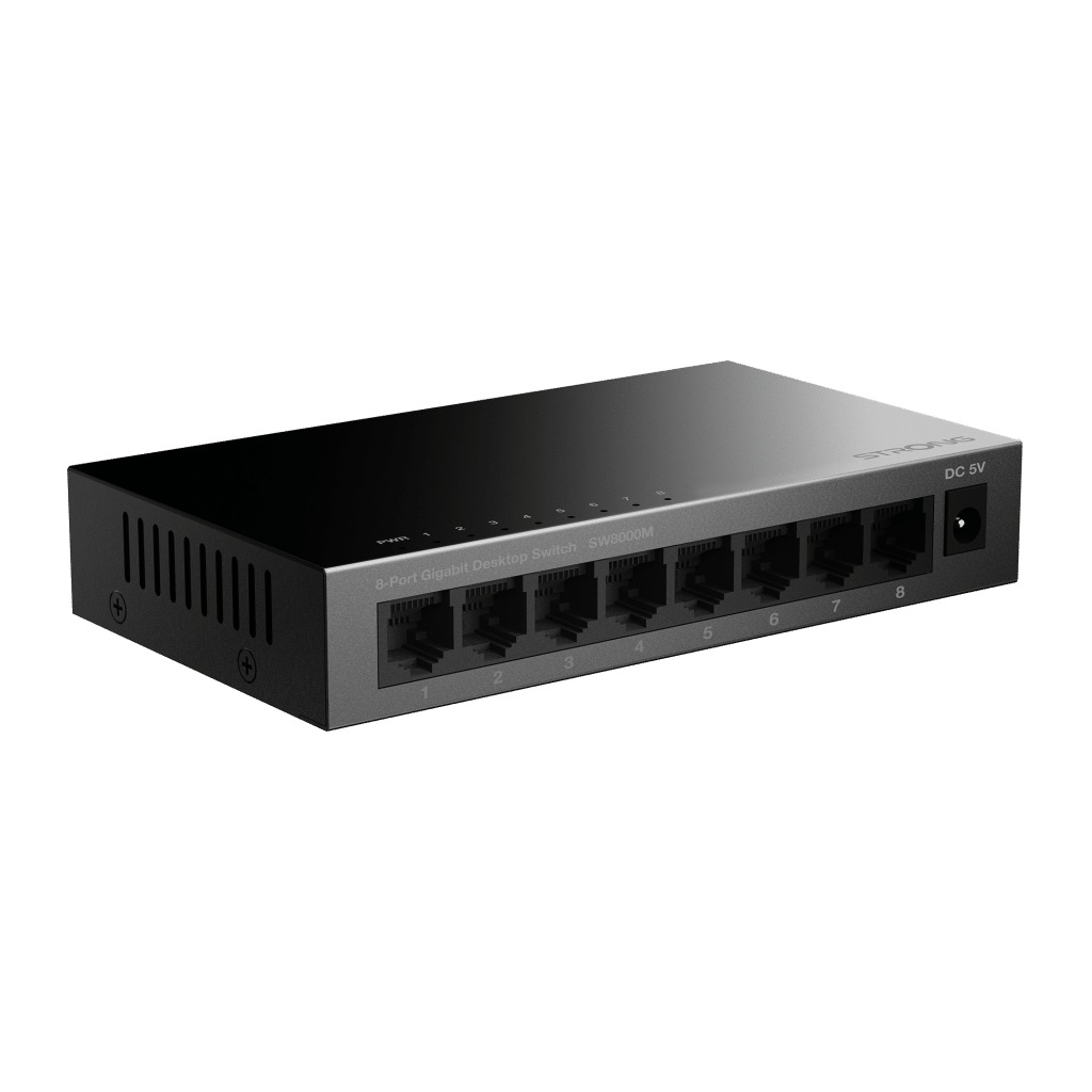 Strong SW8000M Switch di Rete Gigabit Ethernet 8 Porte (10/100/1000) Montabile a Parete, Capacità di Commutazione 16 Gbit/s, Nero