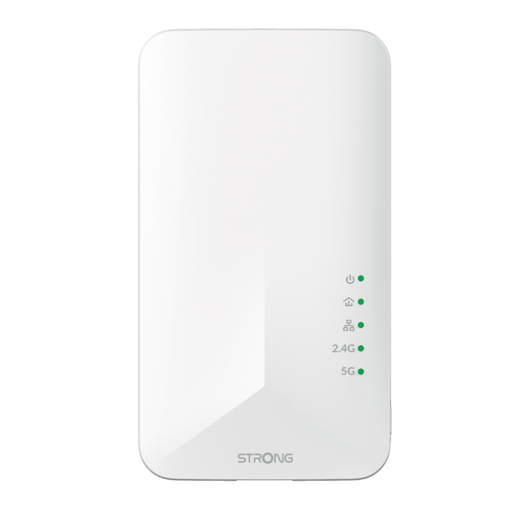 STRONG Powerline 1000 Duo Wi-Fi EU - Adattatore Powerline 1000 Mbit/s Wi-Fi 1200 Mbps, Presa Passante Schuko, Portata fino a 300m, Hotspot Ethernet, Bianco