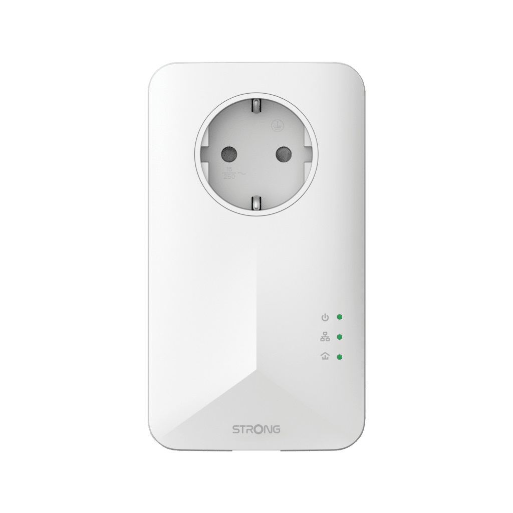 STRONG Powerline 1000 Duo Wi-Fi EU - Adattatore Powerline 1000 Mbit/s Wi-Fi 1200 Mbps, Presa Passante Schuko, Portata fino a 300m, Hotspot Ethernet, Bianco