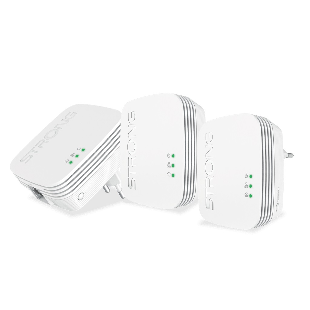 STRONG Powerline 600 Triple Mini - 3 Adattatori Ethernet 600 Mbps, Portata 300 m, Installazione Plug & Play