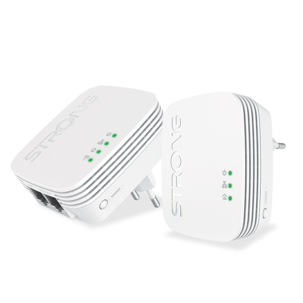 STRONG Powerline Wifi 600 Duo Mini - Kit di 2 Adattatori 600 Mbps PowerLine e 300 Mbps Wi-Fi - Compatibile con Tutti i Modem/Router - Installazione Rapida - Bianco