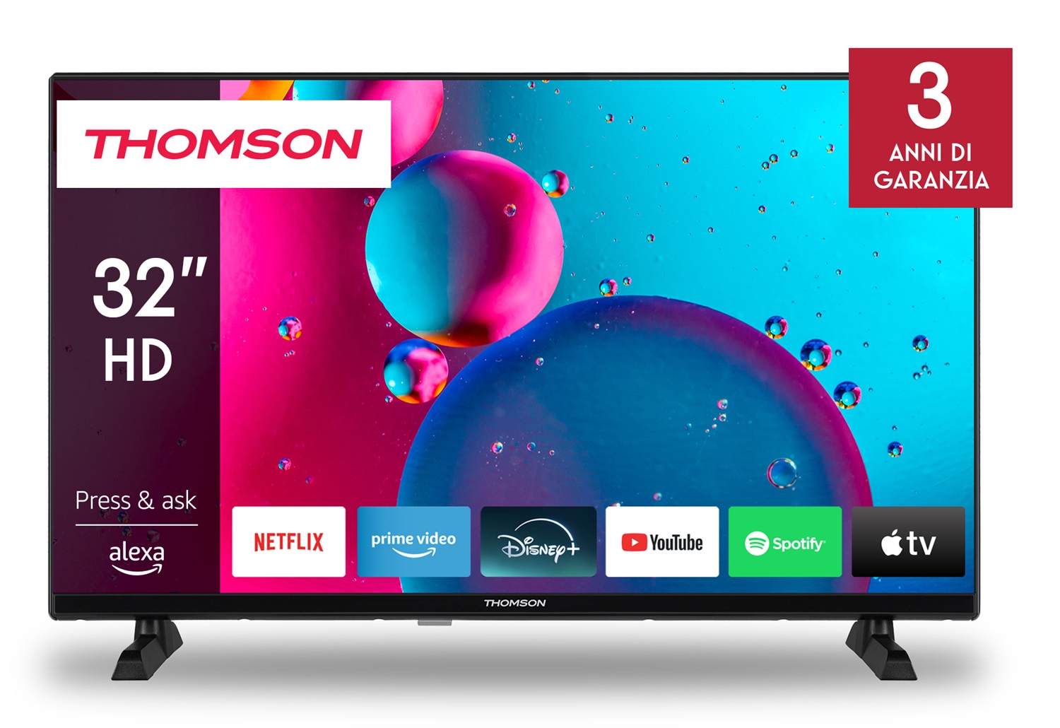Thomson Smart TV 32 Pollici HD Ready LED Fire TV - Controllo Vocale Alexa, Supporto AirPlay, Triplo Sintonizzatore, Bluetooth, HDMI, USB, AV IN, CI - Modello 32HF2S34