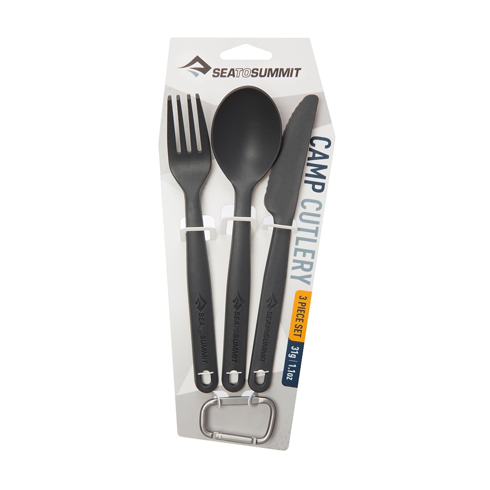 Sea To Summit Camp Cutlery Set - Set di posate da campeggio in polipropilene, 3 pezzi, grigio carbone, leggero e lavabile in lavastoviglie