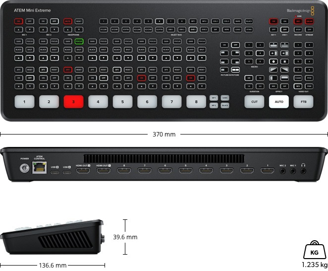 Blackmagic Design ATEM Mini Extreme - Switcher di produzione live Full HD con 8 ingressi HDMI, 2 uscite HDMI, 2x Stereo In e pannello di controllo integrato