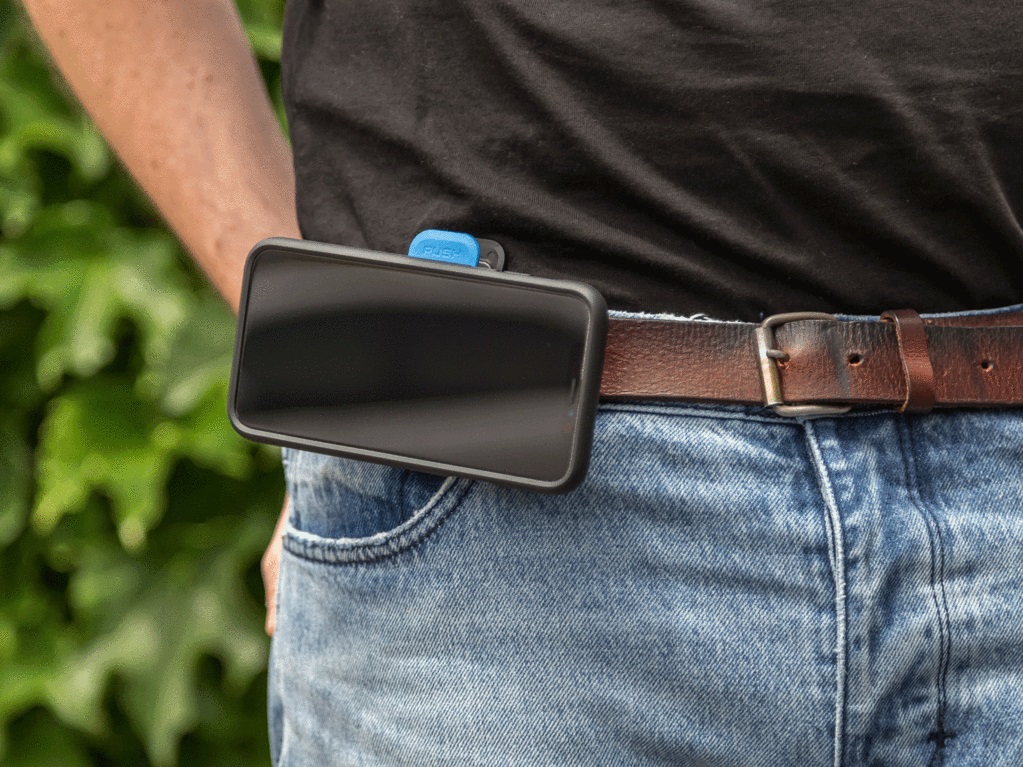 Quad Lock Supporto Belt Clip V3 Universale per Smartphone - Nero e Blu con Sistema di Connessione Dual-Stage