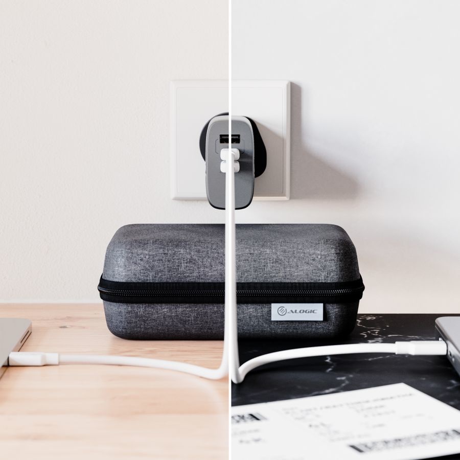 Alogic WCM3X67-SGR Alimentatore 67W con 3 Porte USB-C e USB per Viaggi Multinazionali