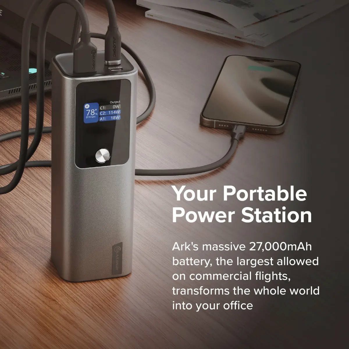 ALOGIC Ark Power Bank 27.000mAh con Ricarica USB-C 140W e 3 Porte di Uscita